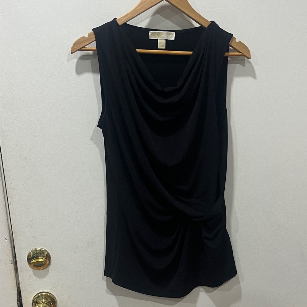 Michael Kors Black Sleeveless Draped Cowl Neck Top